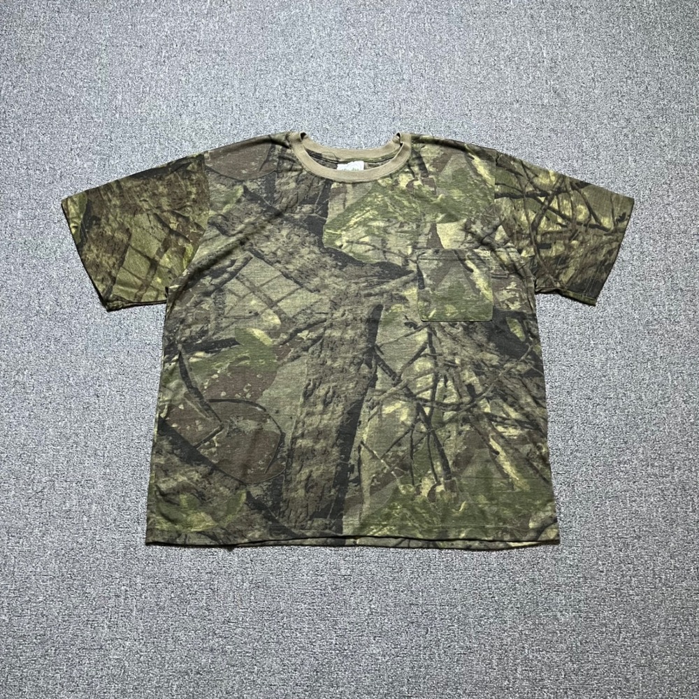 Woodland Creek Camo Pocket T-Shirt XXL Green Brown Camouflage Hunting Semi Sheer